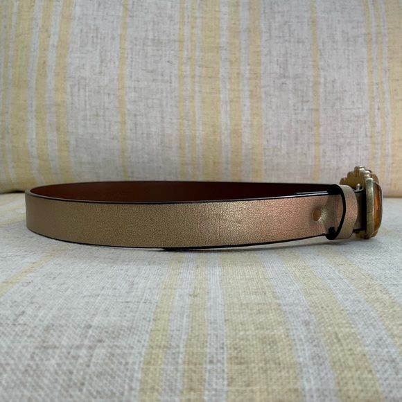 Vintage Chico’s Genuine Split Leather Belt + Gold Tone Stone Embellished Buckle - Picture 7 of 14